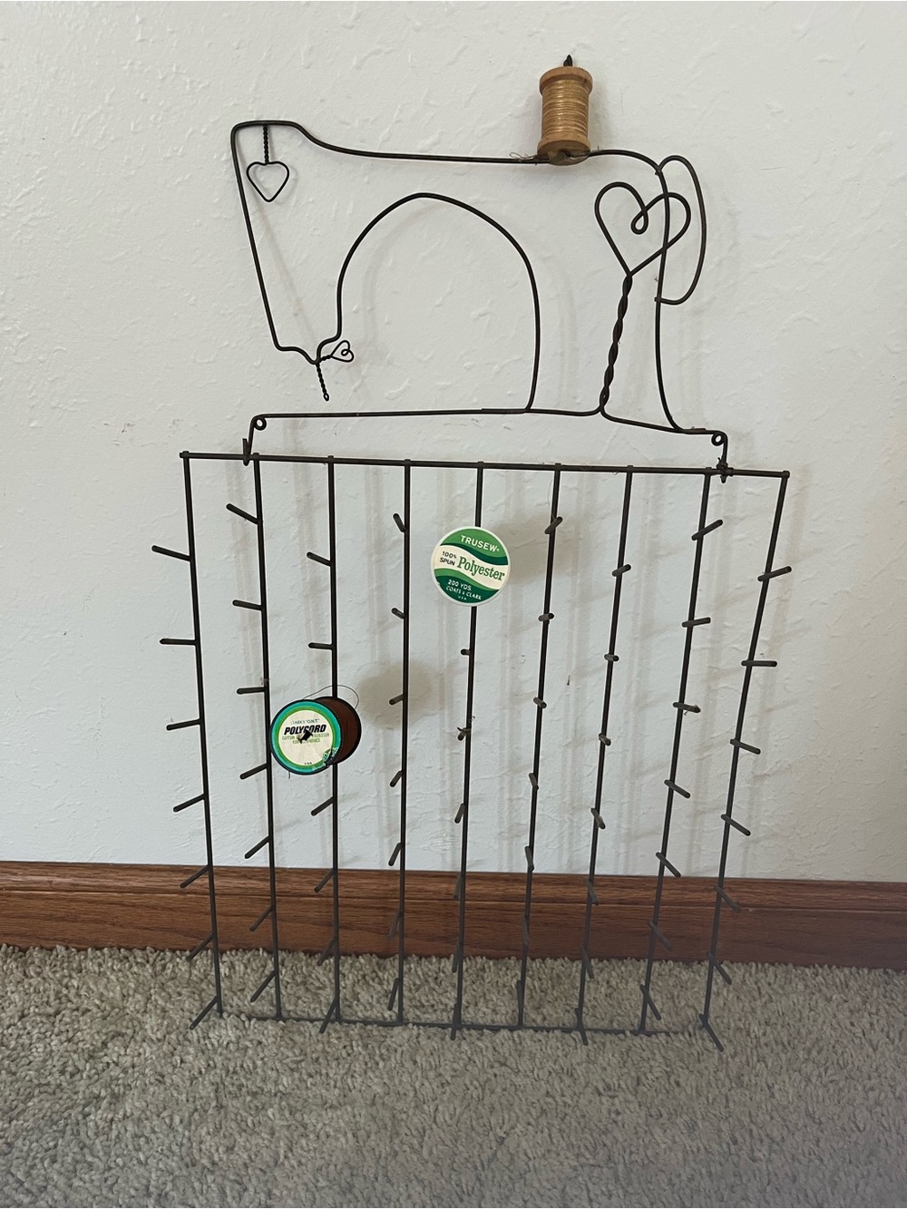 Handcrafted Sewing Machine Wire Wall Rack in Black - Decorative Thread Holder